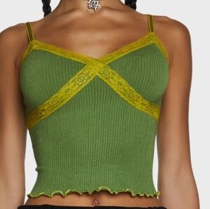 BDG Urban Outfitters, Adjustable, Green W/ Green lace,Cami Top - Ladies Jr XS